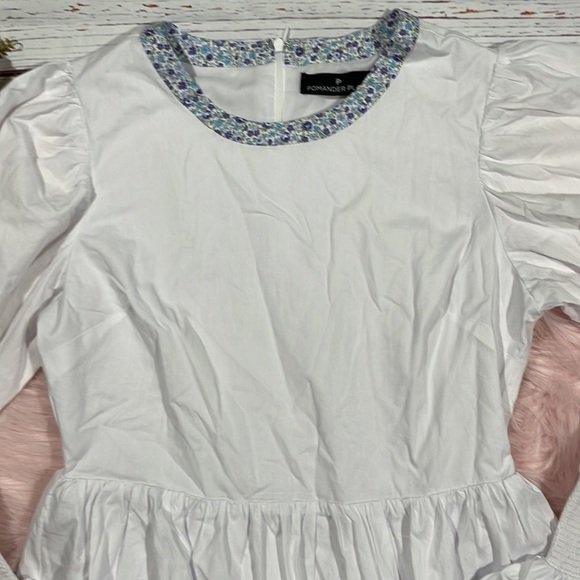 Tuckernuck Pomander Place Floral Tiered Fran Mini Dress White Blue Combo - Picture 5 of 10